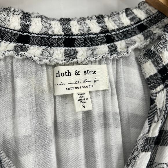 Anthropologie Cloth & Stone Black Gingham Long Sleeve Blouse Size Small - Picture 4 of 6